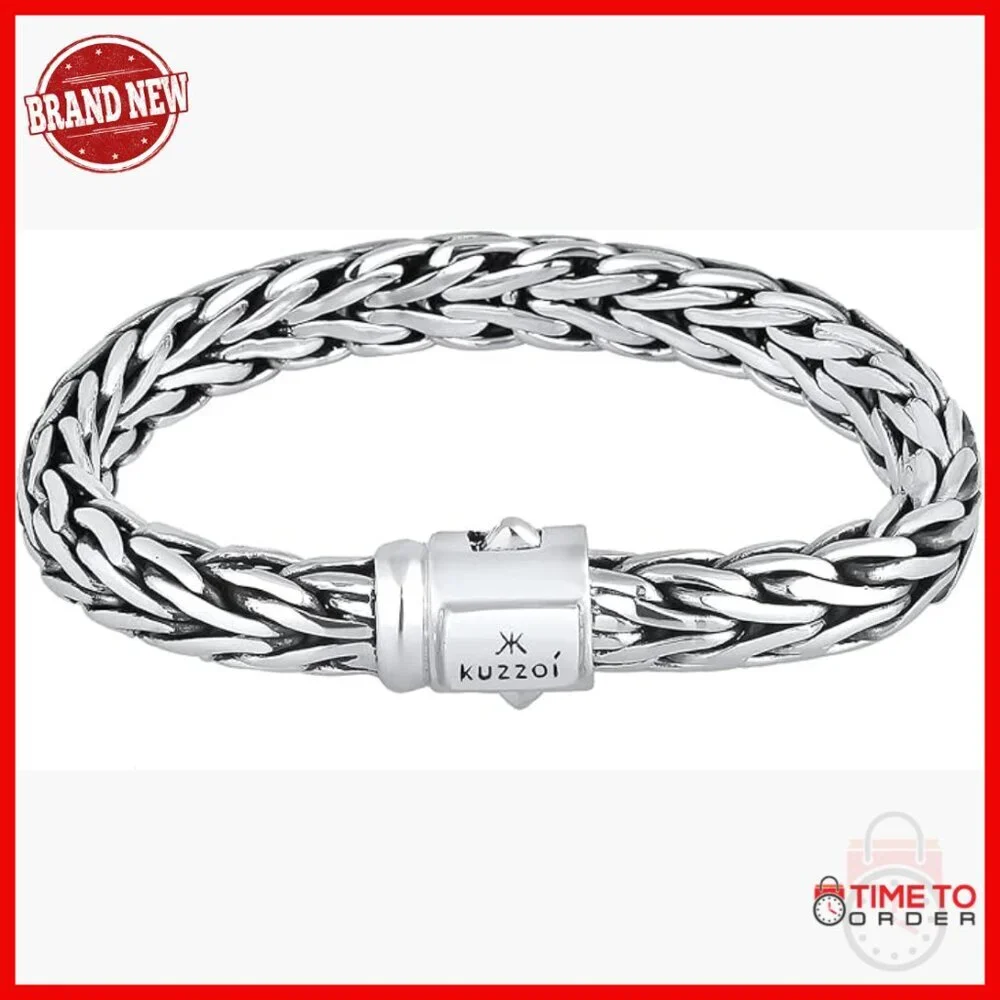 Sterling Silver Byzantine Link Bracelet for Men, Adjustable 8-9 Inch
